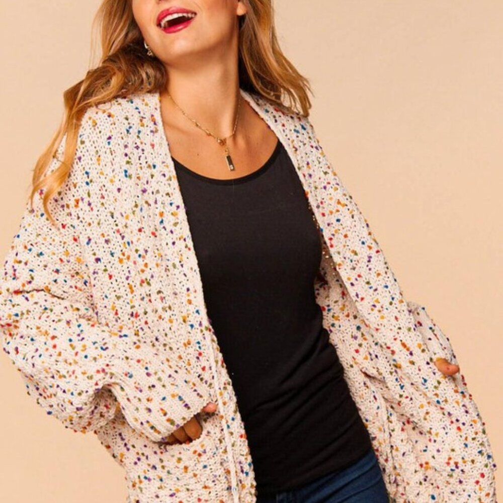Cozy Ivory Confetti Open-Front Cardigan Sweater